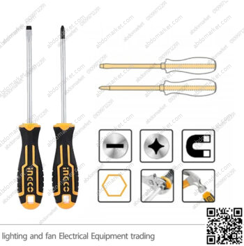 طقم مفك انكو 2 قطعة صليبة وعادة يد كاوتش INGCO