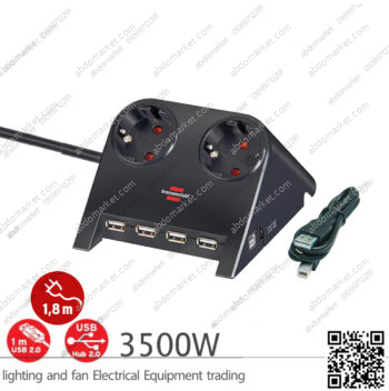 مشترك كهرباء مكتب 2 عين مع 4 منافذ USB بريميوم لاين ألماني أسود