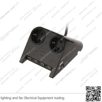 مشترك كهرباء مكتب 2 عين مع 4 منافذ USB بريميوم لاين ألماني أسود