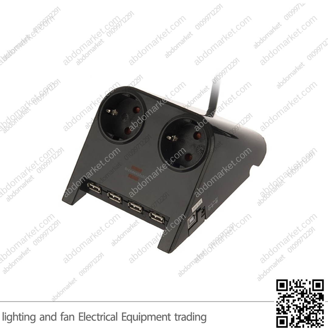 مشترك كهرباء مكتب 2 عين مع 4 منافذ USB بريميوم لاين ألماني أسود مشترك كهرباء مكتب 2 عين مع 4 منافذ USB بريميوم لاين ألماني أسود