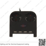 مشترك كهرباء مكتب 2 عين مع 4 منافذ USB بريميوم لاين ألماني أسود