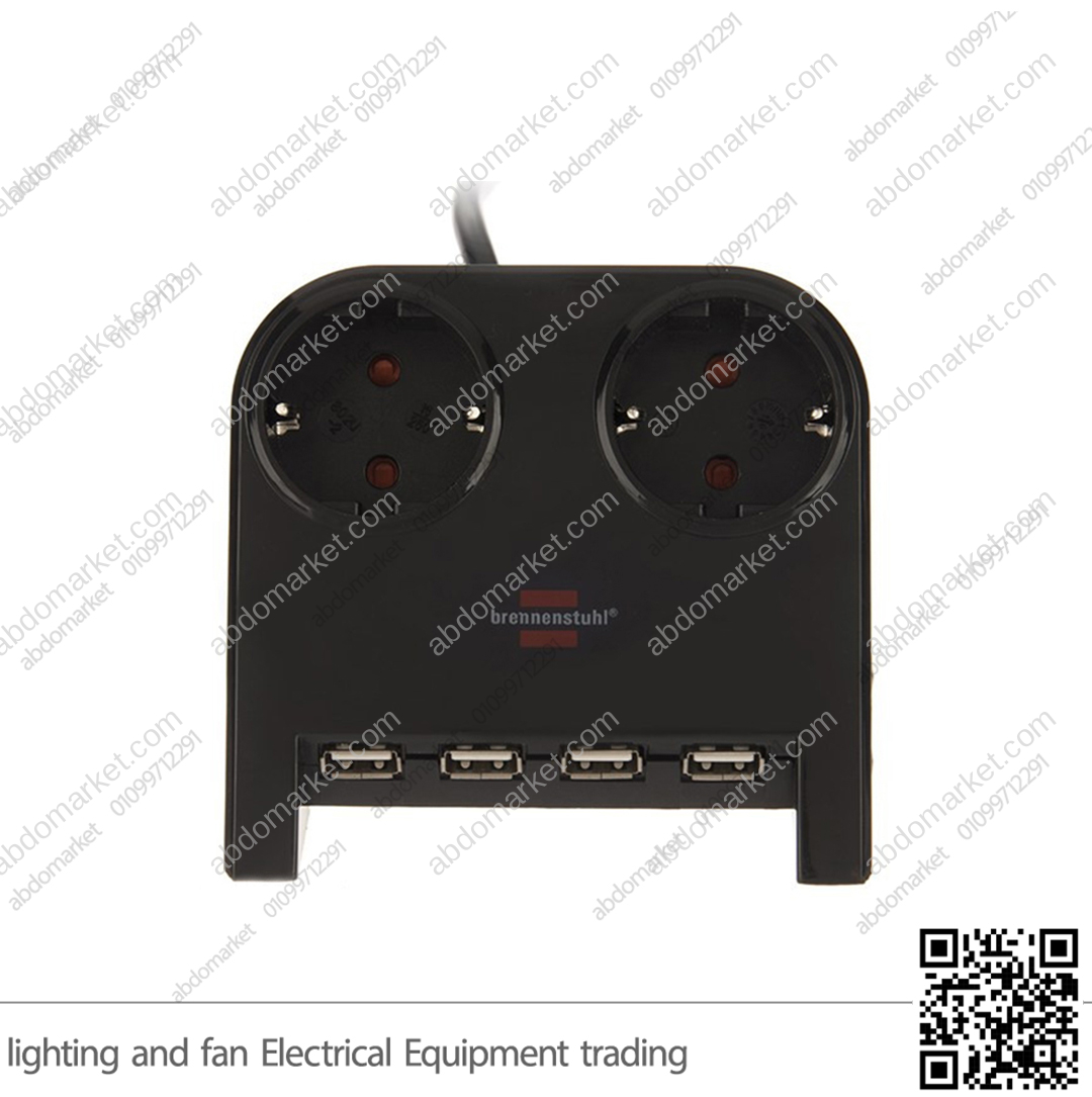 مشترك كهرباء مكتب 2 عين مع 4 منافذ USB بريميوم لاين ألماني أسود مشترك كهرباء مكتب 2 عين مع 4 منافذ USB بريميوم لاين ألماني أسود